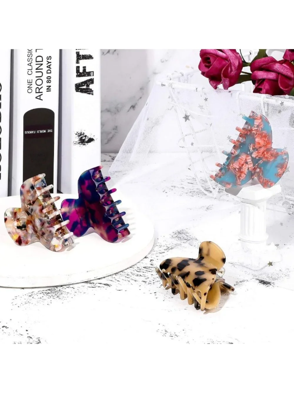 Colorful Medium Hair Claw Clips for Thin Hair | Tortoise Shell Jaw Design